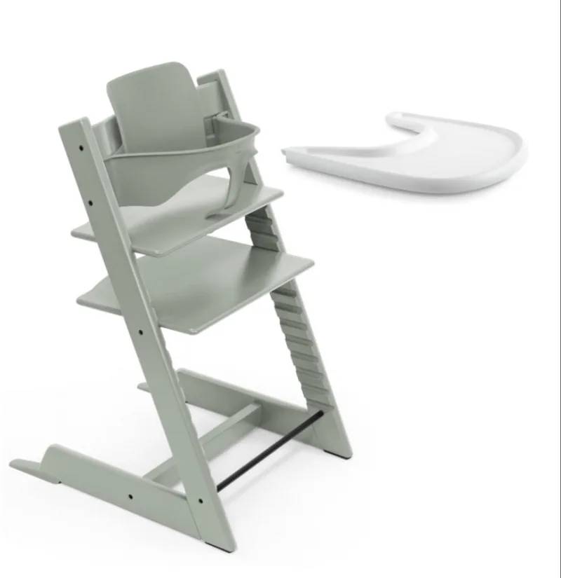 Tripp Trapp meegroeiende baby- en kinderstoel (Glacier Green) met Baby Set² (Glacier Green) en Tray (Wit) de Stokke en Groen – photo produit