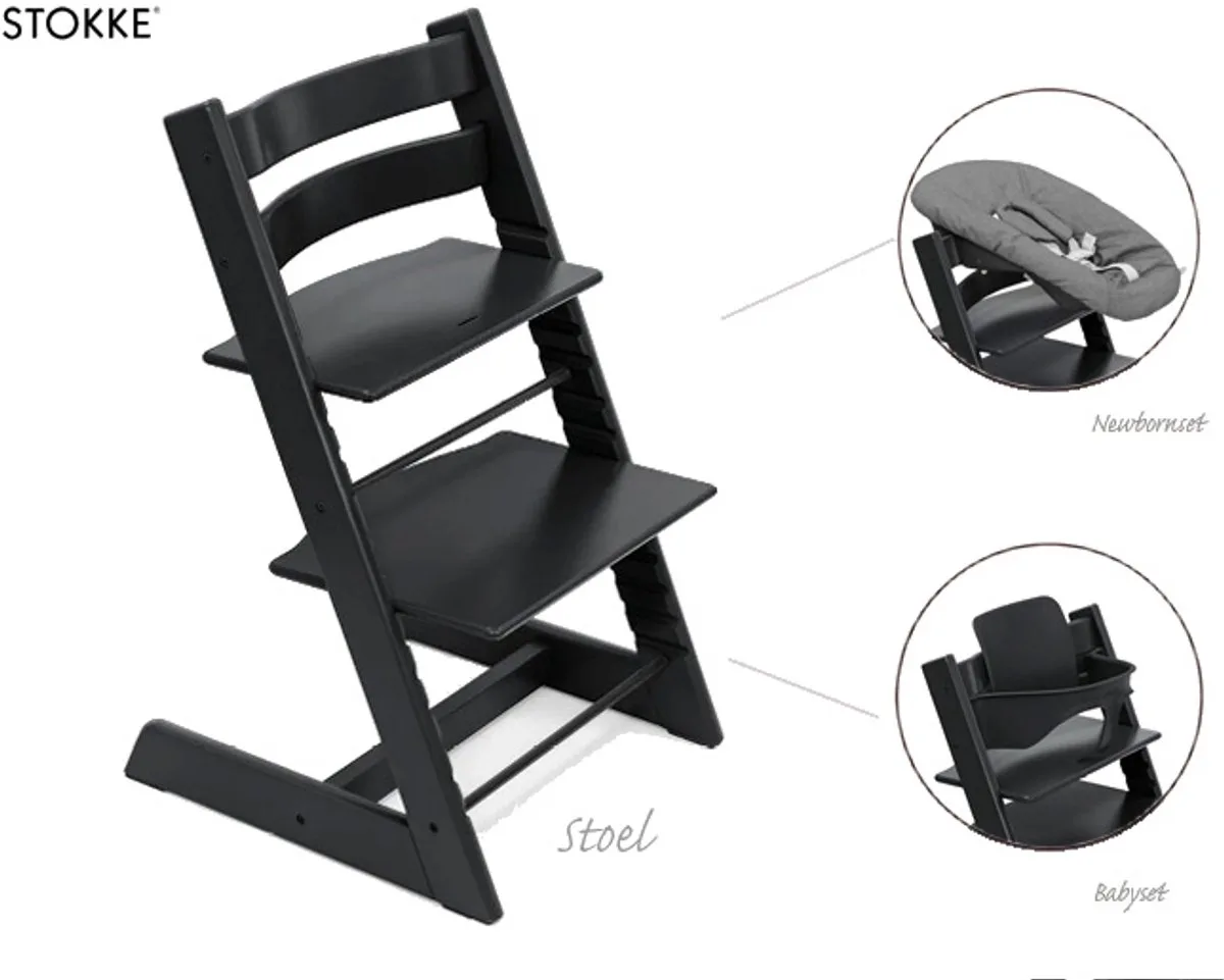 Tripp Trapp - Zwart | Bundel met babyset en zwarte newbornset van Stokke in Zwart, Antraciet – productfoto