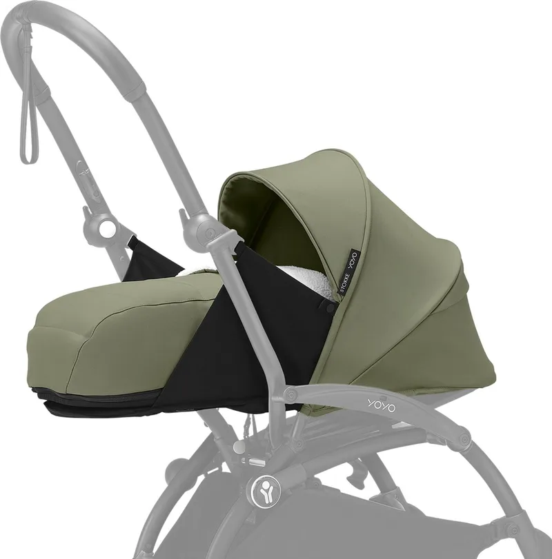 YOYO 0+ Newborn Pack, - Inclusief matras, uitschuifbare luifel en vijfpuntsgordel - Vereist YOYO-frame (apart verkrijgbaar) van Stokke in Olive – productfoto 1 van 3