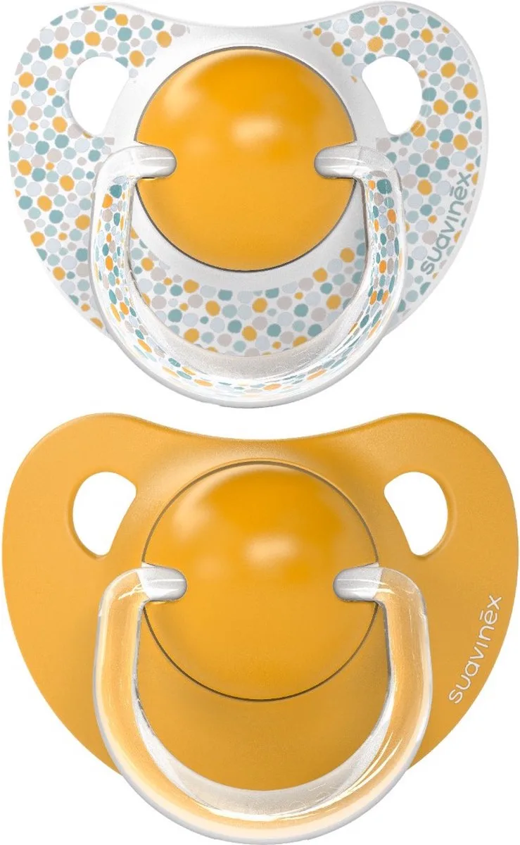 Dreams Flat Duo Yellow 6-18m 2 stuks Silicone Fopspenen SXSDA2083300 von Suavinex in Gelb – Produktfoto