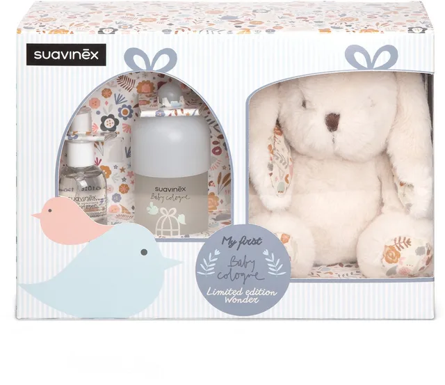 Giftset Knuffel & Babycologne - Kraamcadeau voor Pasgeborenen - Eau de Cologne 100 ml + 50 ml - Milde, Frisse Geur voor de Gevoelige Babyhuid - Zacht Materiaal dat Geborgenheid Geeft - Cadeauverpakking