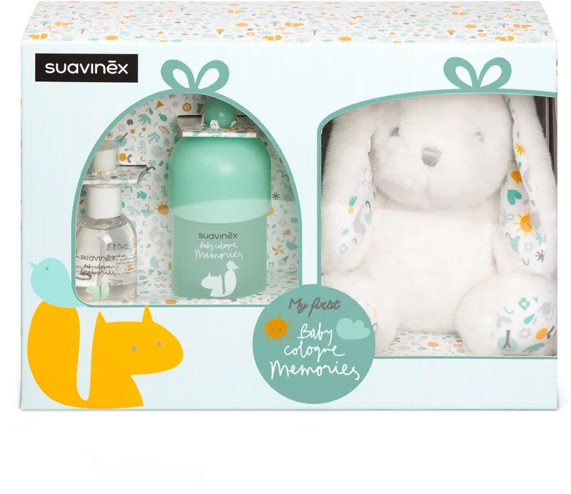 My First Baby Cologne Memories Baby Parfum Geschenkset - 100ml + 50ml Reisformaat + Knuffel Konijn de Suavinex en Vert – photo produit