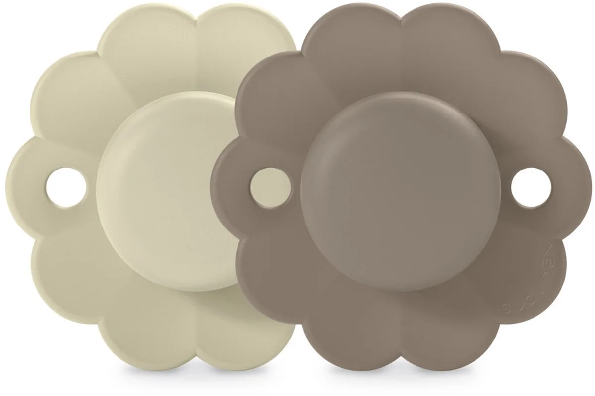 Wonder Reversible Duo Fopspenen 6-18 Maanden - Omkeerbare Fopspeen in Bloemvorm - Fysiologische Speen van Silicone Zonder BPA - Tutter met Ventilatiegaten tegen Huidirritatie - 2 Stuks - Grey/Umber de Suavinex en Marron, Off-white – photo produit