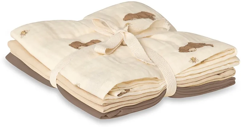 Hydrofiele doek Bora - Bees and Bears 70x70 cm (3 pack) de That's Mine en Beige, Marron, Blanc – photo produit