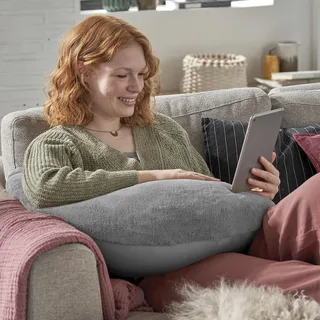 Halve maan voedingskussen Maan van Pluche grijs van Theraline in Grijs – productfoto 3 van 3