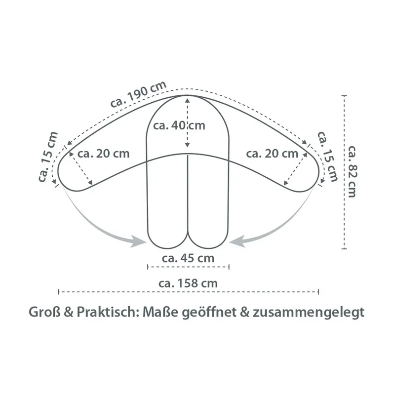 Original Stillkissen Musselin 190 cm van Theraline in Grijs, 190 × 40 × 17 mm – productfoto 3 van 3
