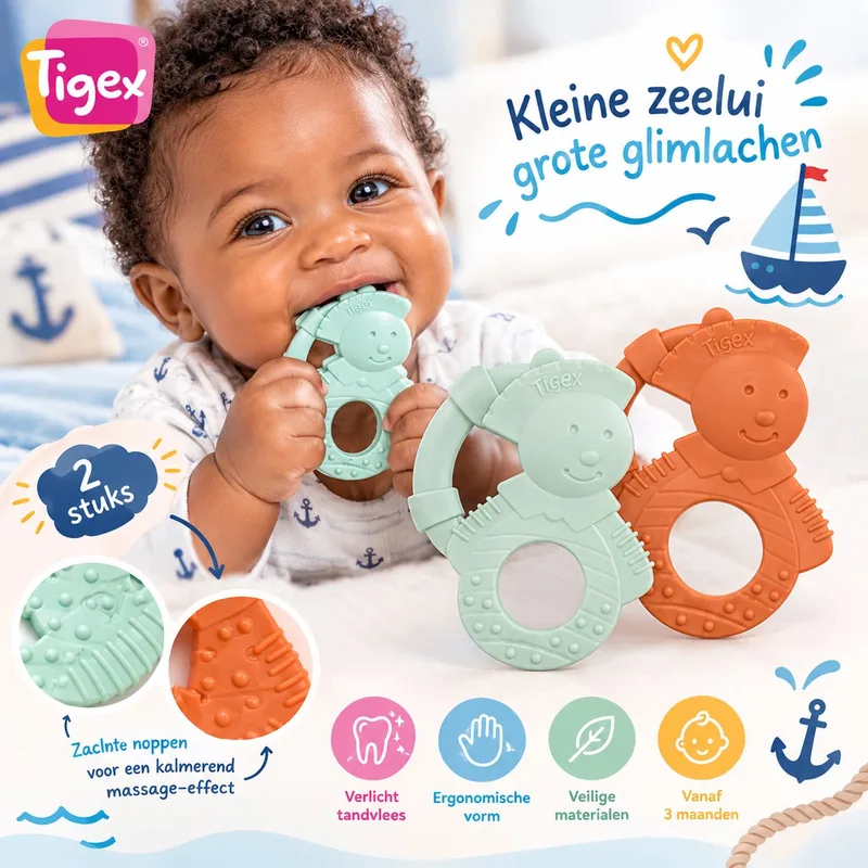 Bijtringen 2 Stuks – Eerste Tandjes – Ergonomische Tandjesring – Vanaf 3 Maanden de Tigex en Vert – photo produit