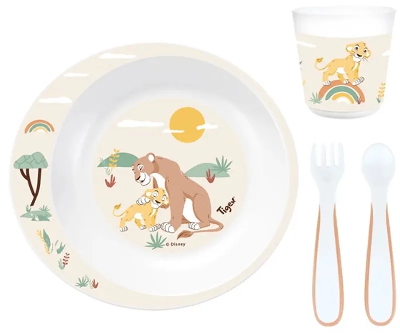 Disney Leeuwenkoning Serviesset voor Kinderen – Bord, Beker 180 ml & Bestek – Magnetron- & Vaatwasserbestendig- 6m+ 6+ m de Tigex en Blanc – photo produit