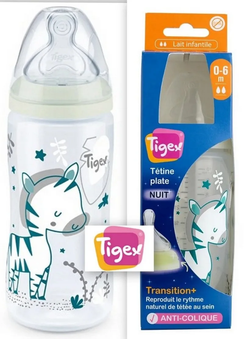 TRANSITION+ | Babyfes 300ml | Fosforescerende nacht | silicon speen 0-6 m | 0-6 maanden by Tigex in Green, Red – product photo