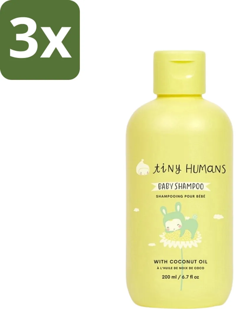 3 x Tiny Humans - Baby Shampoo - Extra Zacht & Natuurlijk - Voor Dagelijks Gebruik - 200 ml - Baby Shampoo - Baby Haar Reinigen - Natuurlijke Baby Shampoo - Mild Baby Shampoo - Babyhuid Verzorging by Tiny Humans – product photo