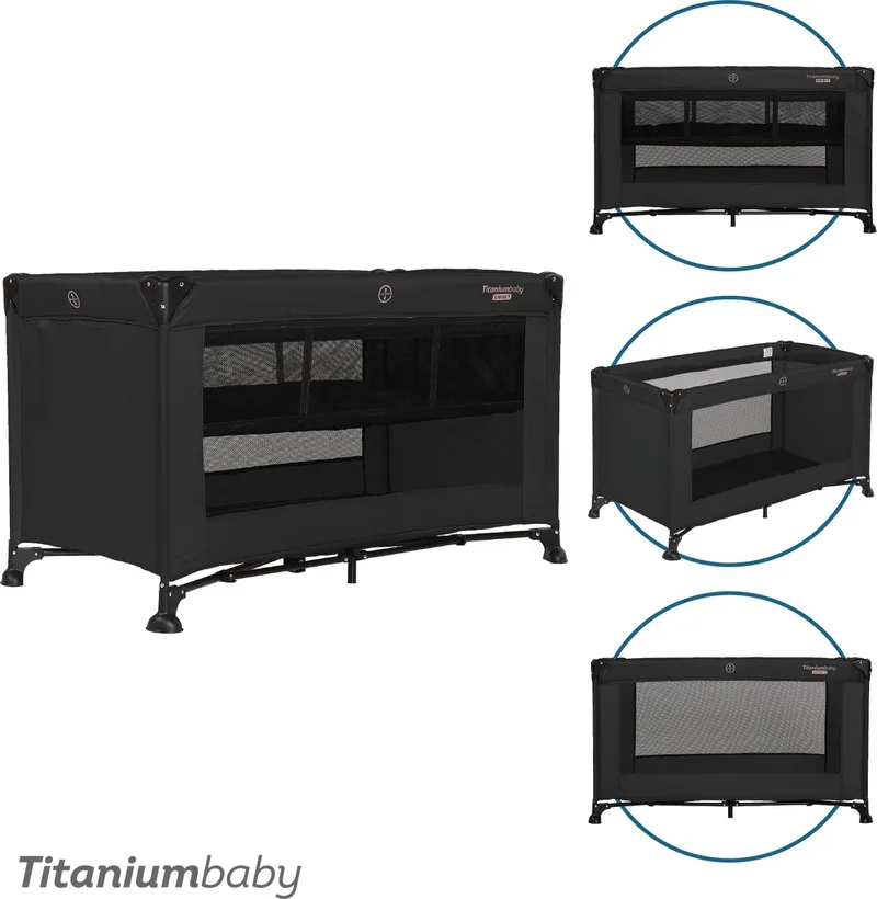 Campingbed SMART Jordan met verhoger 60x120 cm inclusief draagtas från Titanium Baby i Black – produktbild
