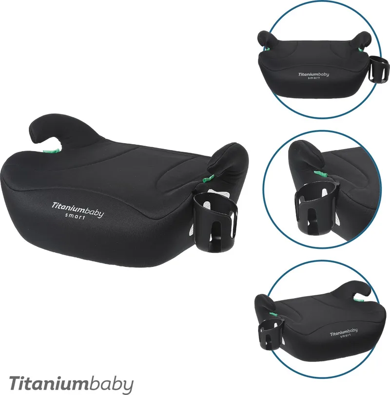 SMART Ivar Zitverhoger - i-size compatible - vanaf 125 cm - incl cupholder de Titanium Baby en Zwart – photo produit