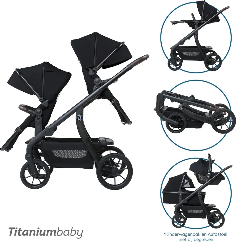 Solid Pollux Lush Black Tandem Duowagen fra Titanium Baby i Zwart – produktbillede