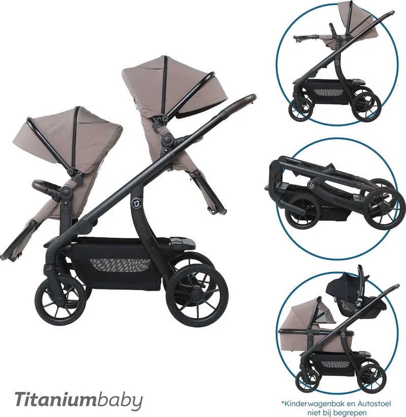Solid Pollux Lush Tandem Duowagen by Titanium Baby in Taupe – product photo