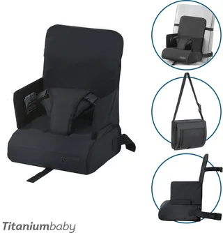 Stoelverhoger Seat2Go Black/Veranderd eenvoudig een eetkamerstoel in een kinderstoel/Inklapbaar en eenvoudig mee te nemen/Opbergvak aan de onderzijde von Titanium Baby in Schwarz – Produktfoto 1 von 4