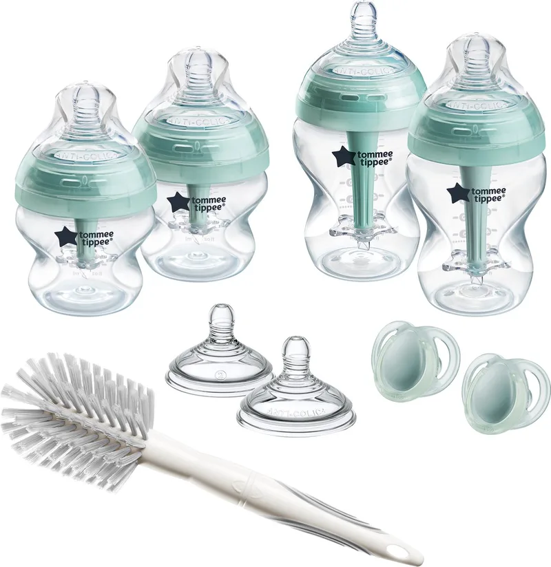 Advanced Anti-Colic Babyflessen Starterset - flessen van 150 ml en 260 ml voor pasgeboren baby's 0m+ - turquoise de Tommee Tippee en Advanced Anti-Colic – Doorzichtig, turquoise – photo produit
