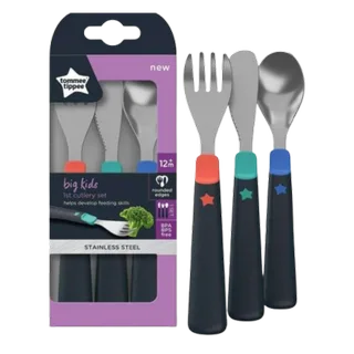 eerste kinderbestek set - vanaf 12 maanden +- roestvrij staal - afgeronde randenen et makkelijk houden stelen van Tommee Tippee in Multi blauw, 3 Stuks – productfoto 2 van 2