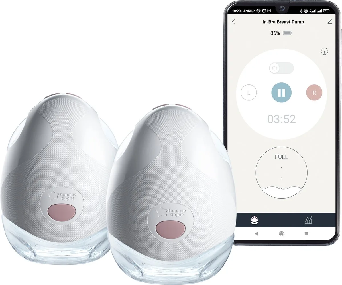 handsfree borstvoedingspomp in de beha - draagbaar, 1 massage- en 8 express-modi - batterijduur van 4 uur van Tommee Tippee in Dubbele elektrische draagbare borstkolf – productfoto