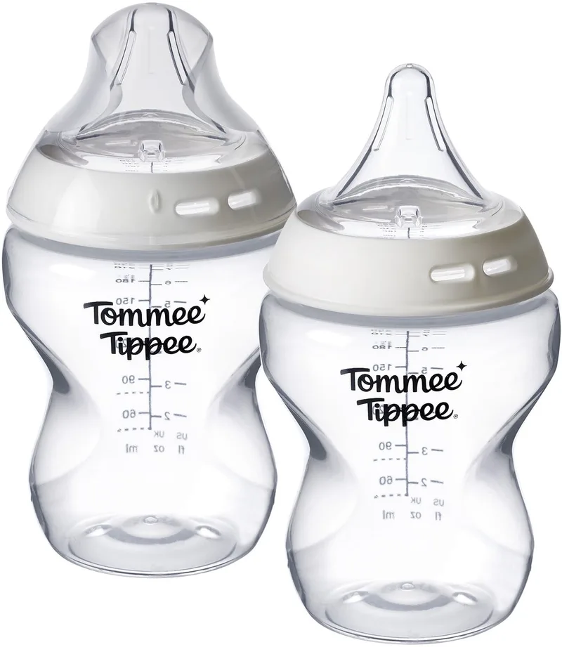 Natural Start babyfles en driehoekige Deep Latch-spenen - set van 2 x 260ml baby flessen - lage toevoersnelheid 0m+ de Tommee Tippee en Doorzichtig – photo produit