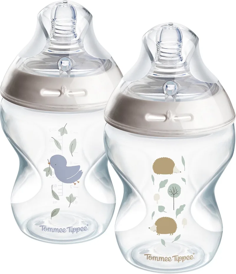 Natural Start Babyflessen - set van 2 x 260ml baby flessen - Lage toevoersnelheid - 0m+ - gedecoreerd från Tommee Tippee i Doorzichtig – produktbild