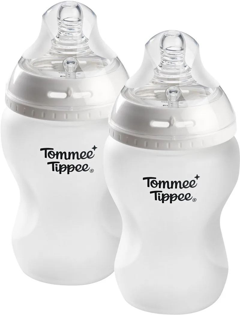 Natural Start glazen Babyflessen met siliconecoating- set van 2 x 250ml baby flessen - lage toevoersnelheid 0m+ by Tommee Tippee in Doorzichtig – product photo