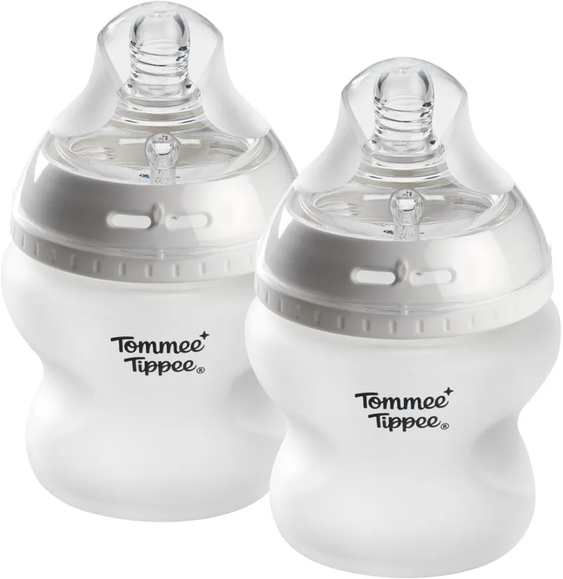 Natural Start glazen babyflessen met siliconecoating - set van 2 x 150ml baby flessen - extra lage toevoersnelheid 0m+ de Tommee Tippee en Doorzichtig – photo produit