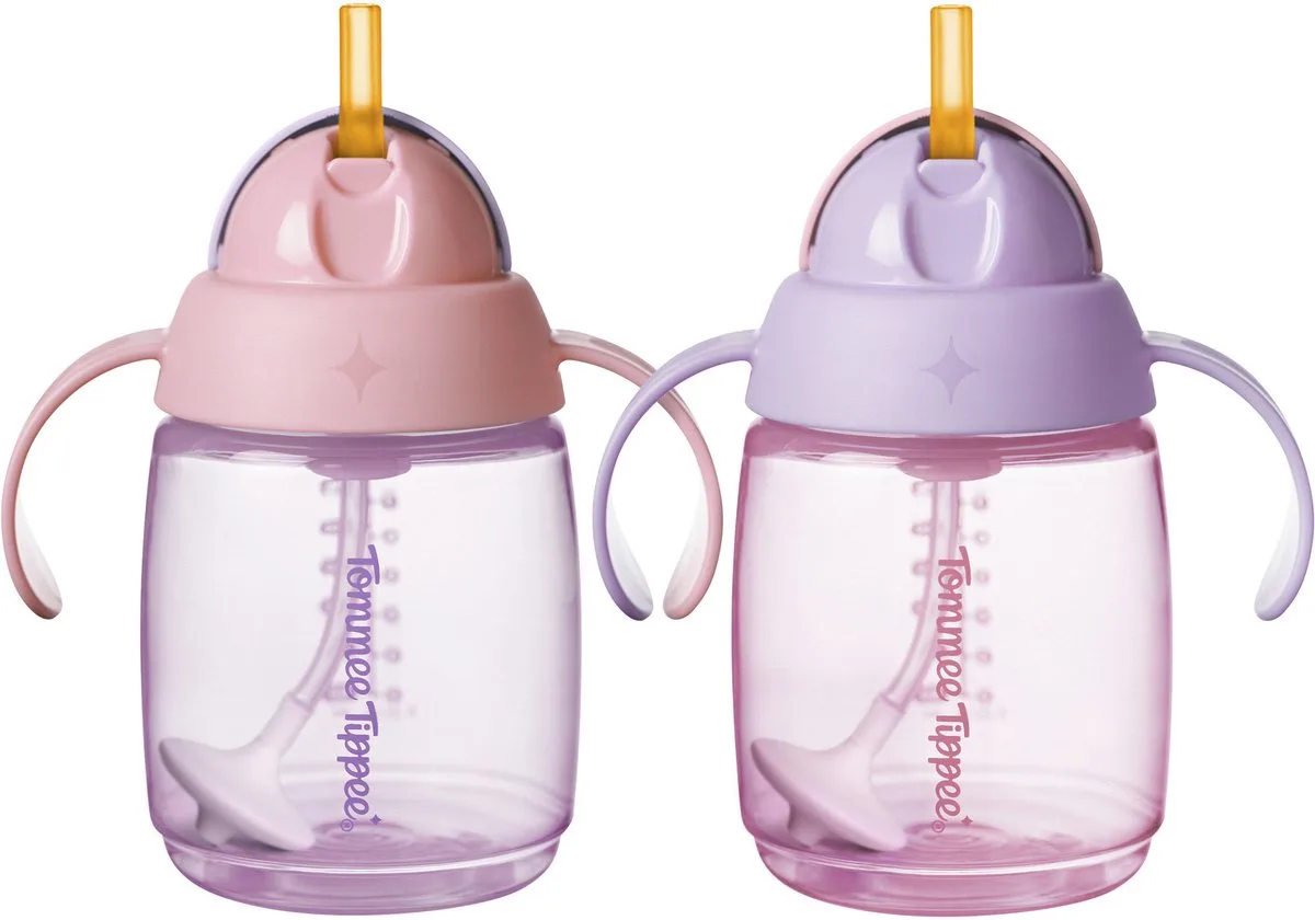 rietjesbeker - 2 stuks - 240 ml - met handgrepen en verzwaard siliconen rietje - voor peuters van 6m+ maanden - en paars by Tommee Tippee in Pink – product photo