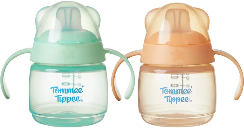 tuitbeker - 2 stuks- 150 ml - lekvrije oefenbeker met een bijtvaste tuit - voor peuters 4m+ - groen en van Tommee Tippee in Oranje – productfoto