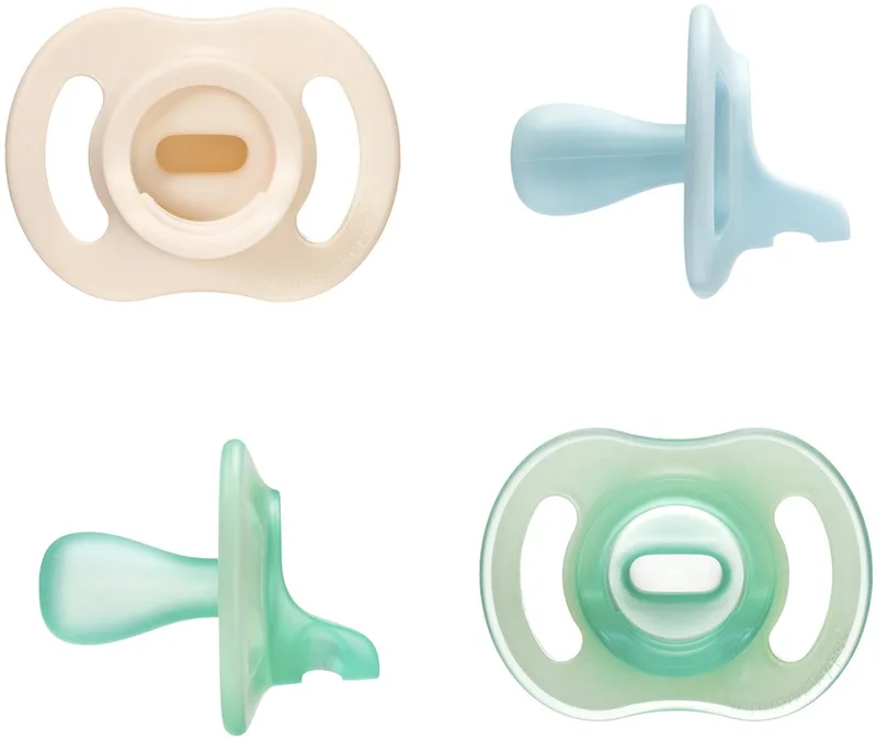 Ultra-light StayPut Dag et Nacht fopspenen - 0-6 maanden - set van 4 - glow in the dark fopspeen uit één stuk de Tommee Tippee en Bleu – photo produit