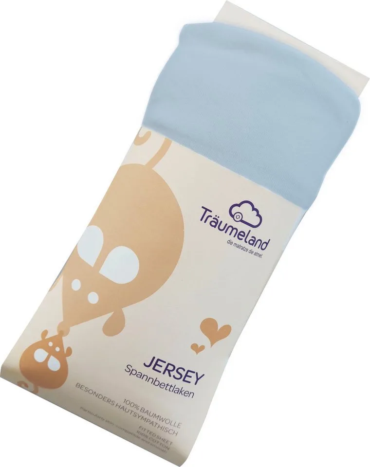 Bettlaken kuschelweiches Spannbetttuch Jersey, Jersey, Gummizug: rundum, (1 Stück), aus 100% kuscheliger Baumwolle från Träumeland i Blå – produktbild