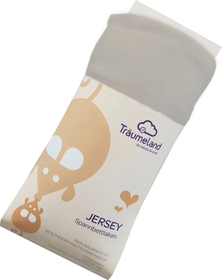 Bettlaken kuschelweiches Spannbetttuch Jersey, Jersey, Gummizug: rundum, (1 Stück), aus 100% kuscheliger Baumwolle från Träumeland i Grå – produktbild