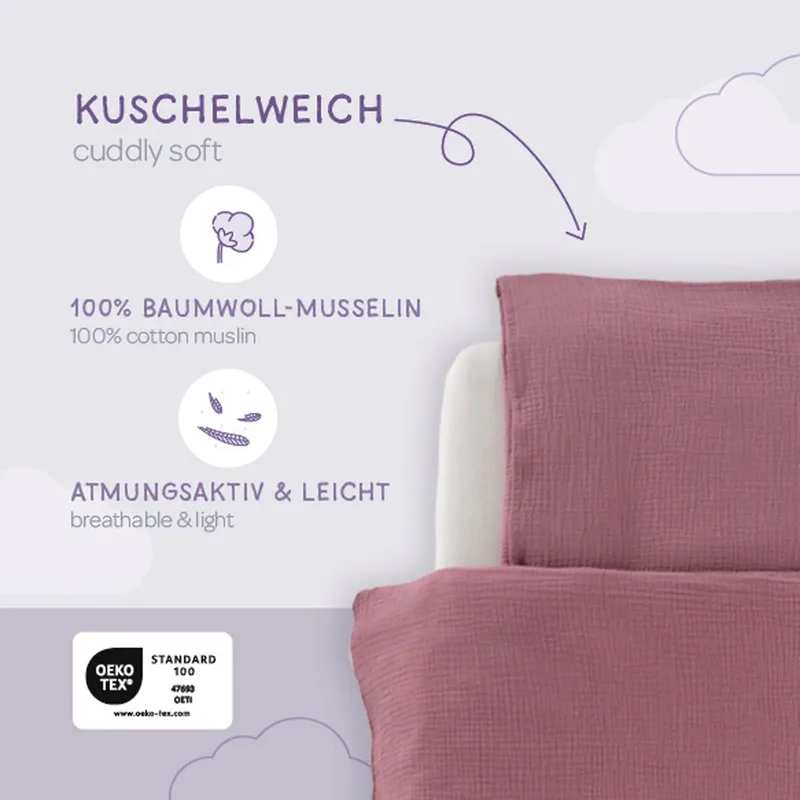 Bettwäsche Baumwollmusselin 40x60 / 100x135 cm von Träumeland in Dunkelrot – Produktfoto 1 von 3