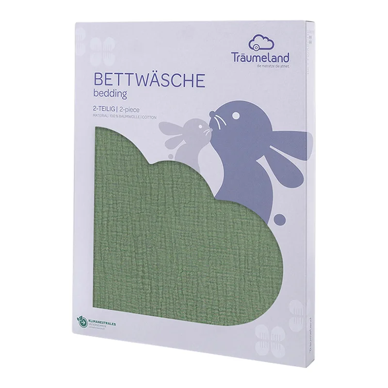 Bettwäsche Baumwollmusselin 40x60 / 100x135 cm van Träumeland in Groen – productfoto 2 van 3
