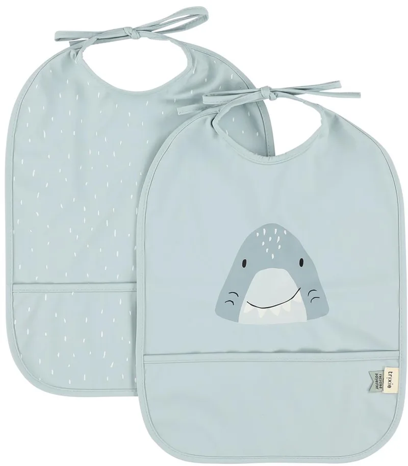 Afwasbaar slabbetje 2-pack Mr. Shark - Slab voor kinderen - 100% Recycled Polyester - Eenvoudig schoon by Trixie in Mr. Shark – product photo