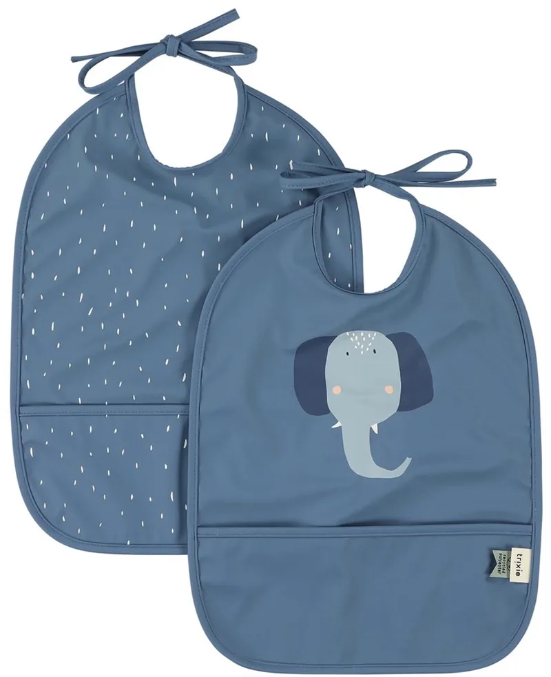 Afwasbaar slabbetje 2-pack Mrs. Elephant - Slab voor kinderen - 100% Recycled Polyester - Eenvoudig schoon - Blauw van Trixie in Mr. Elephant – productfoto