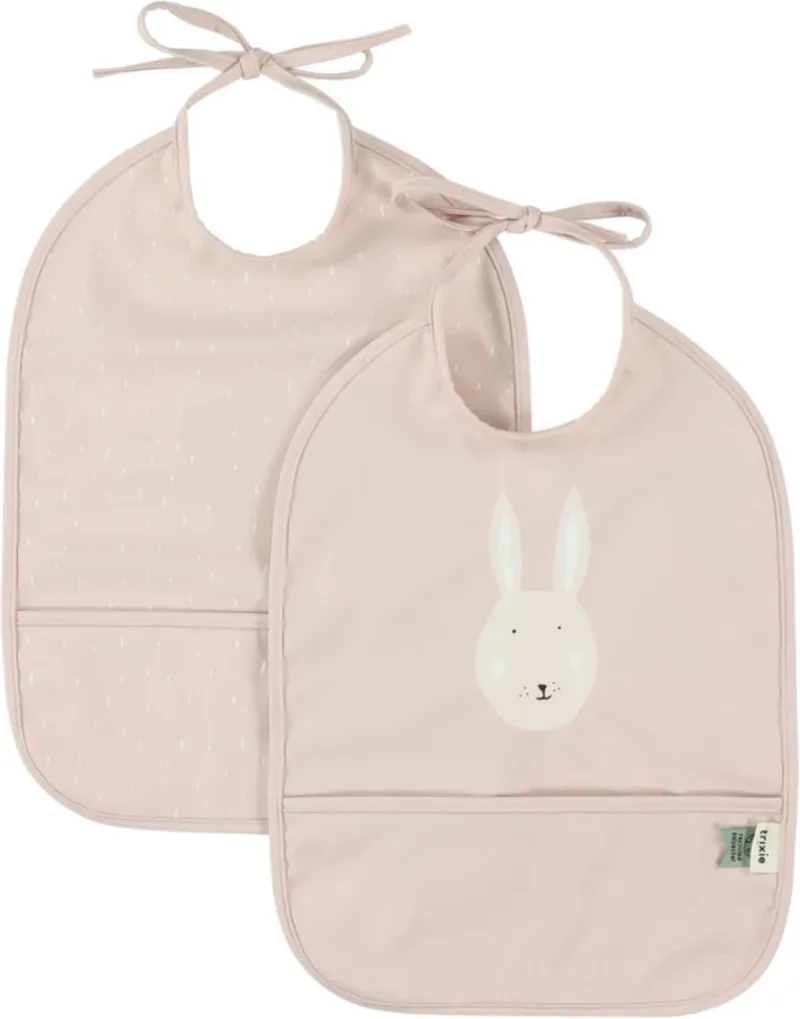 Afwasbaar slabbetje 2-pack Mrs. Rabbit - Slab voor kinderen - 100% Recycled Polyester - Eenvoudig schoon - Roze van Trixie in Mrs. Rabbit – productfoto