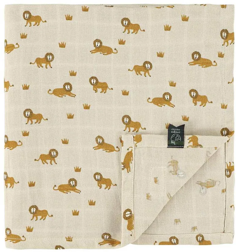 hydrofiele doek babytextiel 110x110cm Lively Lion geel katoen. van Trixie in Meerkleurig – productfoto