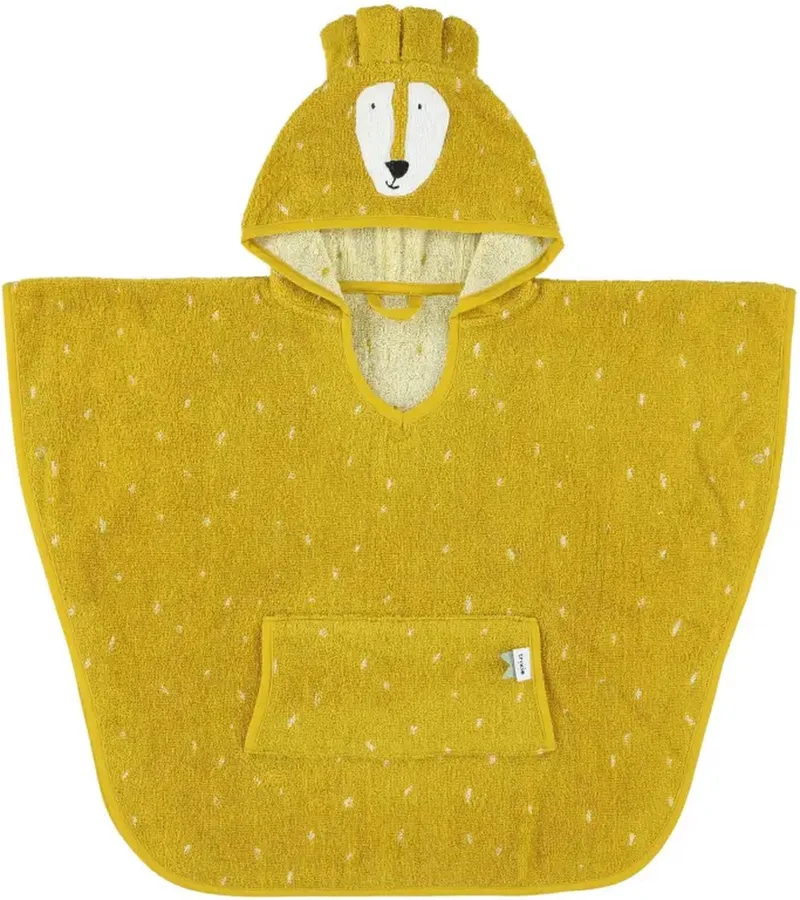 Poncho - 100% Biologisch Katoen - Badcape Kind met Capuchon - Met Leuke Details - Geel - Leeuw van Trixie in Mr Lion – productfoto