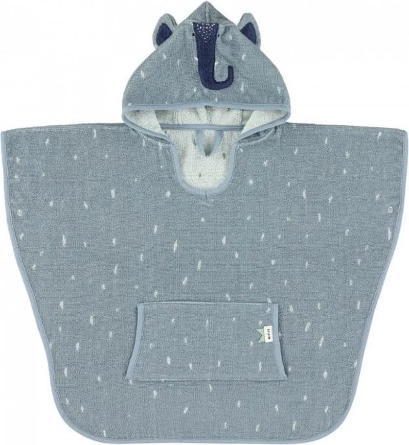 Poncho - Mrs. Elephant - 100% Biologisch Katoen - Badcape Kind met Capuchon - Met Leuke Details - Blauw - Olifant van Trixie in Meerkleurig – productfoto