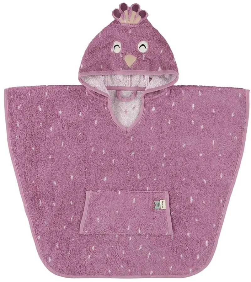 Poncho - Mrs. Peacock - 100% Biologisch Katoen - Badcape Kind met Capuchon - Met Leuke Details - Pauw van Trixie in Paars – productfoto
