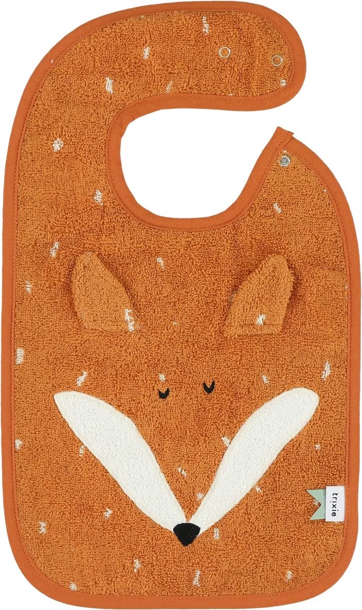 Slabbetje - Mr. Fox - Zachte Badstof - 100% Biologisch Katoen - Met Drukknopjes de Trixie en Orange – photo produit