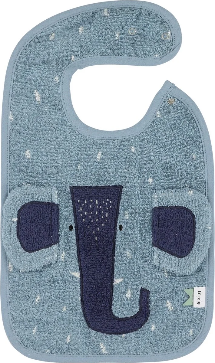 Slabbetje - Mrs. Elephant - Zachte Badstof - 100% Biologisch Katoen - Met Drukknopjes by Trixie in Blue – product photo