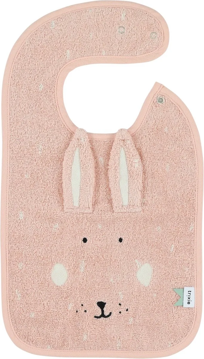 Slabbetje - Mrs. Rabbit - Zachte Badstof - 100% Biologisch Katoen - Met Drukknopjes de Trixie en Rose – photo produit