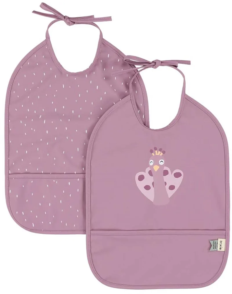 slabbetje set - Afwasbaar 2-pack Mrs. Peacock baby slabben. de Trixie en Mrs. Peacock – photo produit