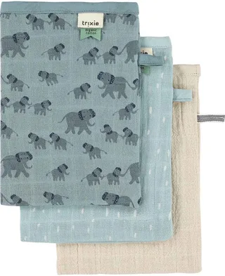 Tetra washandjes 3-pack mix - Enchanting Elephant- Zacht Tetra van Trixie in Meerkleurig – productfoto 1 van 4