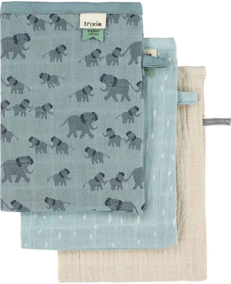 Tetra washandjes 3-pack mix - Enchanting Elephant- Zacht Tetra van Trixie in Meerkleurig – productfoto 1 van 4
