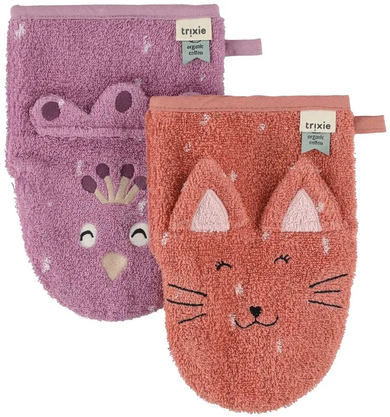 Washandje 2-pack | Mrs. Cat - Mrs. Peacock. van Trixie in Meerkleurig – productfoto