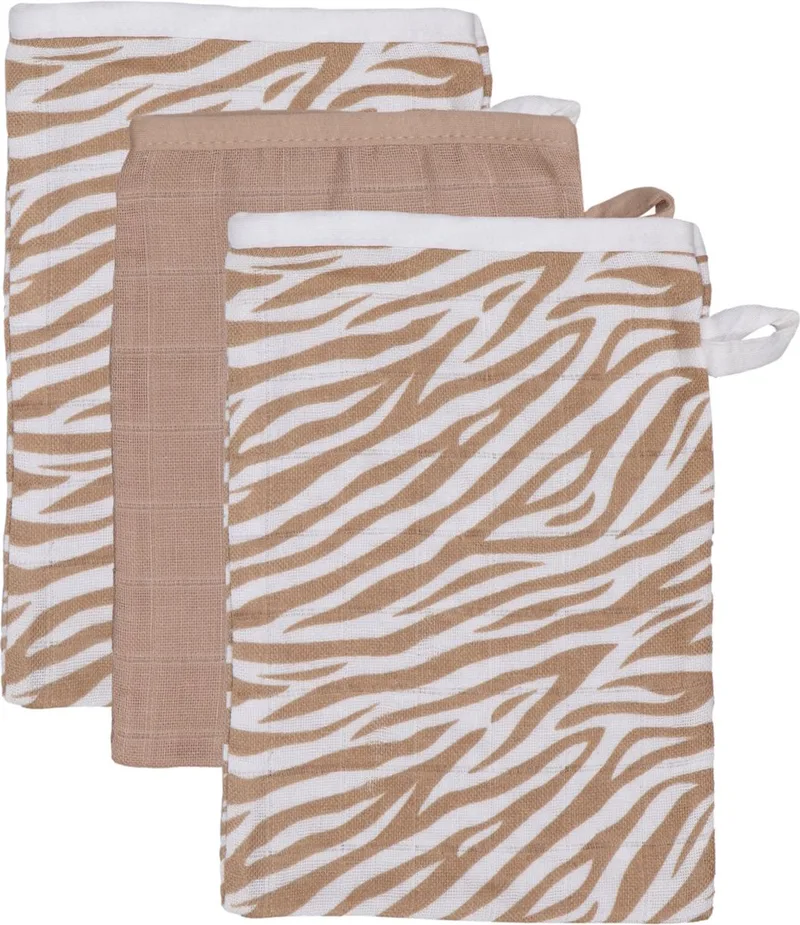 Blush & Blossom Zebra 15 x 21 cm 3 Stuks Hydrofiel Washandjes TR-BB443402 van Tryco in Nougat, Wit – productfoto