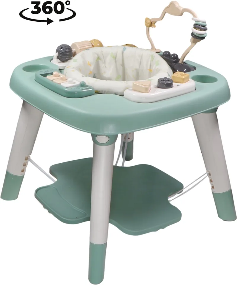 Dinosaurus 3-in-1 Activiteitentafel - Met Trampolinefunctie, Geluidjes, Blokken & Draaiende Balletjes - Zitje Draait 360° - Geschikt voor Kindjes vanaf 6 Maanden van Tryco in Stonegreen – productfoto