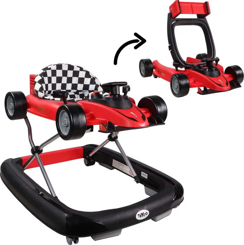 F1 Racer Loopstoel - 2-in-1 Loopstoel en Loopwagen - Met Geluid van Tryco in Rood – productfoto